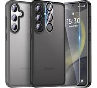 UniqueMe Pour Samsung Galaxy S24 Coque,5-en-1 Kit Coque Pour Samsung Galaxy S24 Case Protection Cover,1 Coque & 2 Verre Trempé & 2 Caméra Arrière Protecteur - Givré Noir