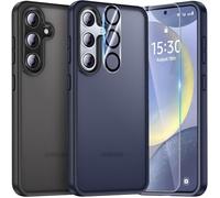 UniqueMe Pour Samsung Galaxy S24 Coque,5-en-1 Kit Coque Pour Samsung Galaxy S24 Case Protection Cover,1 Coque & 2 Verre Trempé & 2 Caméra Arrière Protecteur - Givré Bleu