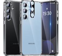 UniqueMe Pour Samsung Galaxy S24 FE Coque,5-en-1 Kit Coque Pour Samsung S24 FE Case Protection Cover,1 Coque & 2 Verre Trempé & 2 Caméra Arrière Protecteur - Transparent