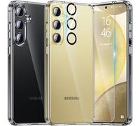 UniqueMe Pour Samsung Galaxy S24 Plus Coque,5-en-1 Kit Coque Pour Samsung S24 Plus Case Protection Cover,1 Coque & 2 Verre Trempé & 2 Caméra Arrière Protecteur - Transparent