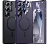 UniqueMe Pour Samsung Galaxy S24 Ultra Coque,5-en-1 Kit Coque Pour Samsung Galaxy S24 Ultra Case Protection Cover,1 Coque & 2 Verre Trempé & 2 Caméra Arrière Protecteur - Givré Violet