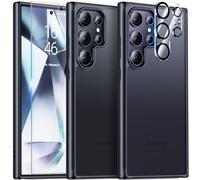 UniqueMe Pour Samsung Galaxy S24 Ultra Coque,5-en-1 Kit Coque Pour Samsung S24 Ultra Case Protection Cover,1 Coque & 2 Verre Trempé & 2 Caméra Arrière Protecteur - Noir