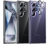 UniqueMe pour Samsung Galaxy S24 Ultra Coque,5-en-1 Kit Coque pour Samsung S24 Ultra Case Protection Cover,1 Coque & 2 Verre Trempé & 2 Caméra Arrière Protecteur - Transparent