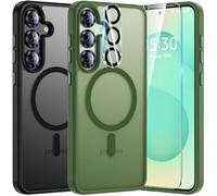 UniqueMe pour Samsung Galaxy S25 Coque,5-en-1 Kit Coque pour Samsung Galaxy S25 Case Protection Cover,1 Coque & 2 Verre Trempé & 2 Caméra Arrière Protecteur - Givré Vert