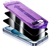 UniqueMe Premium Intimité Verre Trempé pour iPhone 15 Protection écran Anti Espion, Dépoussiérage Automatique, 9H Couverture Complète Verre de Protection Privacy Film, 2 Pièces
