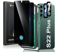 UniqueMe Protection d'écran de confidentialité pour Samsung Galaxy S22 Plus 6,6", compatible avec les empreintes digitales à ultrasons, lot de 2 + 2 protections d'objectif d'appareil photo en verre
