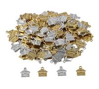 Uniquer Lot de 200 pendentifs en forme de maison en argent antique doré et petit pendentif double face pour bijoux, collier, bracelet