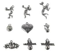 Uniquer Lot de 45 breloques en forme de balle de sport - 9 styles rétro - Série I Love Volleyball - En alliage - Pour la fabrication de bijoux, boucles d'oreilles, colliers, bracelets, accessoires