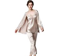 Uniquestyle À Manches Longues Pyjama de Soie de Femme Sexy de Confort Trois-pièces R-Kaki, Taille XL=FR M