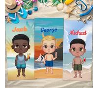 Uniqueta Serviette de plage personnalisée avec nom, serviette de bain de voyage personnalisée pour meilleure amie, cadeau pour meilleurs amis. 60 x 120 cm/75 x 150 cm/90 x 180 cm (garçon)