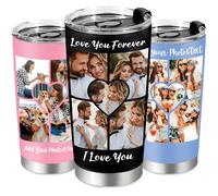 Uniquilling Gobelets personnalisés avec images et textes - Tasses de voyage en acier inoxydable avec couvercles, cadeaux personnalisés pour anniversaire maman papa ami (5 photo)