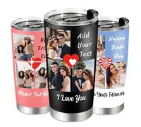 UNIQUILLING Tasse de voyage personnalisée avec image et texte - Tasse à café de voyage personnalisée avec photo - 591 ml - Cadeau pour papa, fête des pères, maman, Thanksgiving (3 photos)