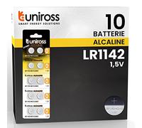 Uniross Batterie AG12 LR1142 LR43 1,5 V Pile Alcaline à Bouton - Blister de 10 Piles