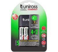 UNIROSS Chargeur COMPACT - 1 à 4 Piles AA/AAA/9V + 4 Piles AA rechargeable Inclus