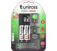 UNIROSS Chargeur LCD RAPIDE Pour 1 à 4 Piles AA/AAA + 4 Piles AA rechargeables Inclus