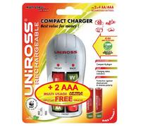 Uniross Compact Chargeur de Piles Rechargeables + 4 AA MU Ultra + 2 AAA Multi-usage + Ultra Gratuite