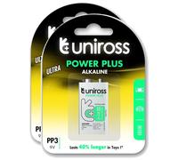 UNIROSS Lot de 2 Packs de 1 Pile Alcalines 6LR61 Power Plus 9V