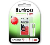 UNIROSS Pack de 1 9V 200 NIMH HYBRIO, 9V