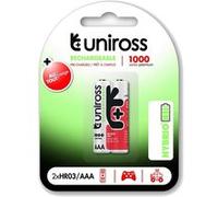 2 Piles Rechargeables AAA / HR03 1000mAh Uniross Premium Accu