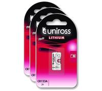 Uniross Pack de 3 Piles Lithium CR123A, 3V