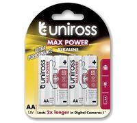 UNIROSS Pack de 4 Piles Alcalines AA-LR6 Max Power High Tech 1,5V