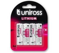 UNIROSS Pack de 4 Piles Lithium AA-FR6, L91 IEC-FR14505 1,5V G
