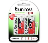 UNIROSS Pack de 4 Piles Rechargeable AA/HR6 2100 NIMH HYBRIO, 1.2V