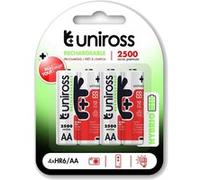 UNIROSS Pack de 4 Piles Rechargeable AA/HR6 2500 NIMH HYBRIO, 1.2V