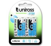 UNIROSS Pack de 4 Piles Rechargeable AA/HR6 2700 NIMH HYBRIO, 1.2V