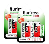 Uniross Piles rechargeables Hybrio Stilo AA / HR6 Ni-MH 1,2 V 2350 mAh - 2 ampoules de 4 piles