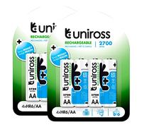 Uniross Piles rechargeables série premium - stylet AA - HR6 Ni-MH 1,2 V 2 500 mAh - 2 blisters 4 piles