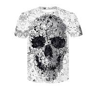 Unisex 3D Printed Tops Tees Casual Short Sleeve T Shirts for Men Women Crâne Noir Hommes Squelette T-Shirt Punk Rock Gun Bleu T-Shirts Impression 3D T-Shirt Vintage Hommes Vêtements Été Hauts Blancs,
