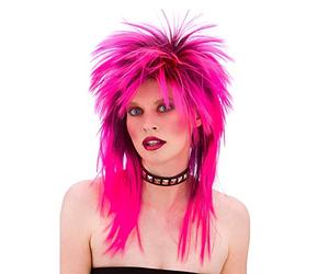 Unisex 80's Retro Hot Pink Rocker Wig by Wicked Wicked