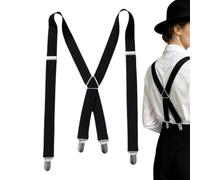 Unisex Adjustable X-Back Suspenders - Heavy Duty 4-Clip Elastic Braces | 43