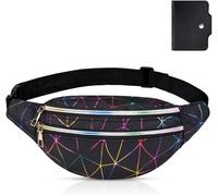 Unisex Holographic Effect Bum Bag,Multi-Pocket Waterproof Fashion Pu Leather Waist Bag For Travel,Hiking,Camping,Leisure (With 1 Credit Card Package)