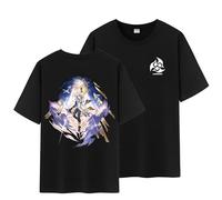 Unisex Honkai Splash Art and Path Double Side Graphic 100% Cotton Medium Weight Short Sleeve T Shirt