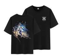Unisex Honkai Splash Art and Path Double Side Graphic 100% Cotton Medium Weight Short Sleeve T Shirt