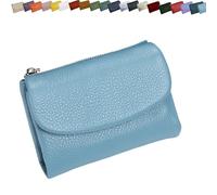 Unisex Pebble Leather Wallet, Small Wallets for Women, Genuine Leather Coin and Card Wallet, Unisex Clutch Bags (Linen Blue)