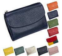 Unisex Pebble Leather Wallet, Soft Wallets for Women, Travel Card Holder, Mens Wallet, Small Compact Bifold Pocket Purse, 5.3in Short Genuine Leather Coin Card Holder (Deep Blue)