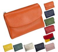 Unisex Pebble Leather Wallet, Soft Wallets for Women, Travel Card Holder, Mens Wallet, Small Compact Bifold Pocket Purse, 5.3in Short Genuine Leather Coin Card Holder (Orange)