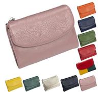 Unisex Pebble Leather Wallet, Soft Wallets for Women, Travel Card Holder, Mens Wallet, Small Compact Bifold Pocket Purse, 5.3in Short Genuine Leather Coin Card Holder (Pink)