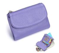 Unisex Pebble Real Leather Wallet, Dual Zipper Coin Purse, Ultra Thin Clutch Purses for Women, Multicolor, for Men & Women (Purple4)