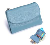 Unisex Pebble Real Leather Wallet, Dual Zipper Coin Purse, Ultra Thin Clutch Purses for Women, Multicolor, for Men & Women (Blue4)