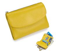 Unisex Pebble Real Leather Wallet, Dual Zipper Coin Purse, Ultra Thin Clutch Purses for Women, Multicolor, for Men & Women (Yellow)