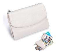 Unisex Pebble Real Leather Wallet, Dual Zipper Coin Purse, Ultra Thin Clutch Purses for Women, Multicolor, for Men & Women (White1)