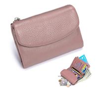 Unisex Pebble Real Leather Wallet, Dual Zipper Coin Purse, Ultra Thin Clutch Purses for Women, Multicolor, for Men & Women (Pink)