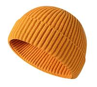 Unisex Retro Trawler Winter Beanie Hat, Bord Roulé Travailleur Docker Bonnet Casquette d'hiver Street Décontracté Brimless Chapeau (Jaune)