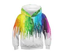 Unisex Sweat-Shirts à Capuche Enfants, 3D Créatif Pigment de Couleur Automne Hiver Manches Capuche Longues avec PocheChaud pour Garçons et Filles 6-14 Ans (XS (115-120cm),Peinture de Couleur)