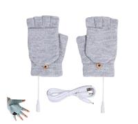 Unisex USB Winter Hands Warmer,Upgraded Heated Warm Fingerless Glove with Cover for Cold,Washable Knitting Typing Glove (Grey)