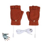 Unisex USB Winter Hands Warmer,Upgraded Heated Warm Fingerless Glove with Cover for Cold,Washable Knitting Typing Glove (Brown)